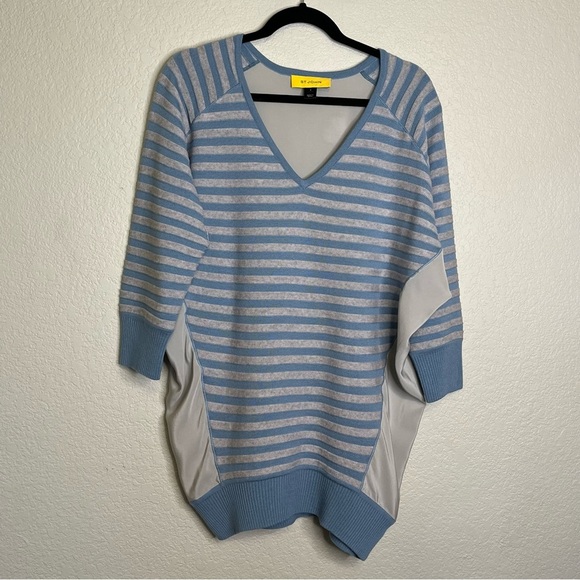 St. John Blue & Gray Striped Women's Silk Wool Sweater Oversized Size Small - Picture 1 of 14